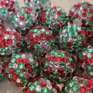 Beads Rhinestone 20mm Red Green 4 Pieces Acrylic Bubblegum Chunky Loose Crafting